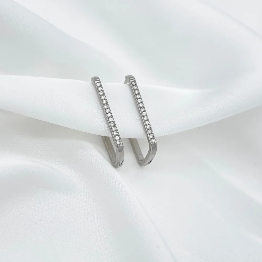 Cerchio 13x25mm Rettangolare con Zirconia-Orecchini in Acciaio - OAP-103-AA5777E 13x25mm