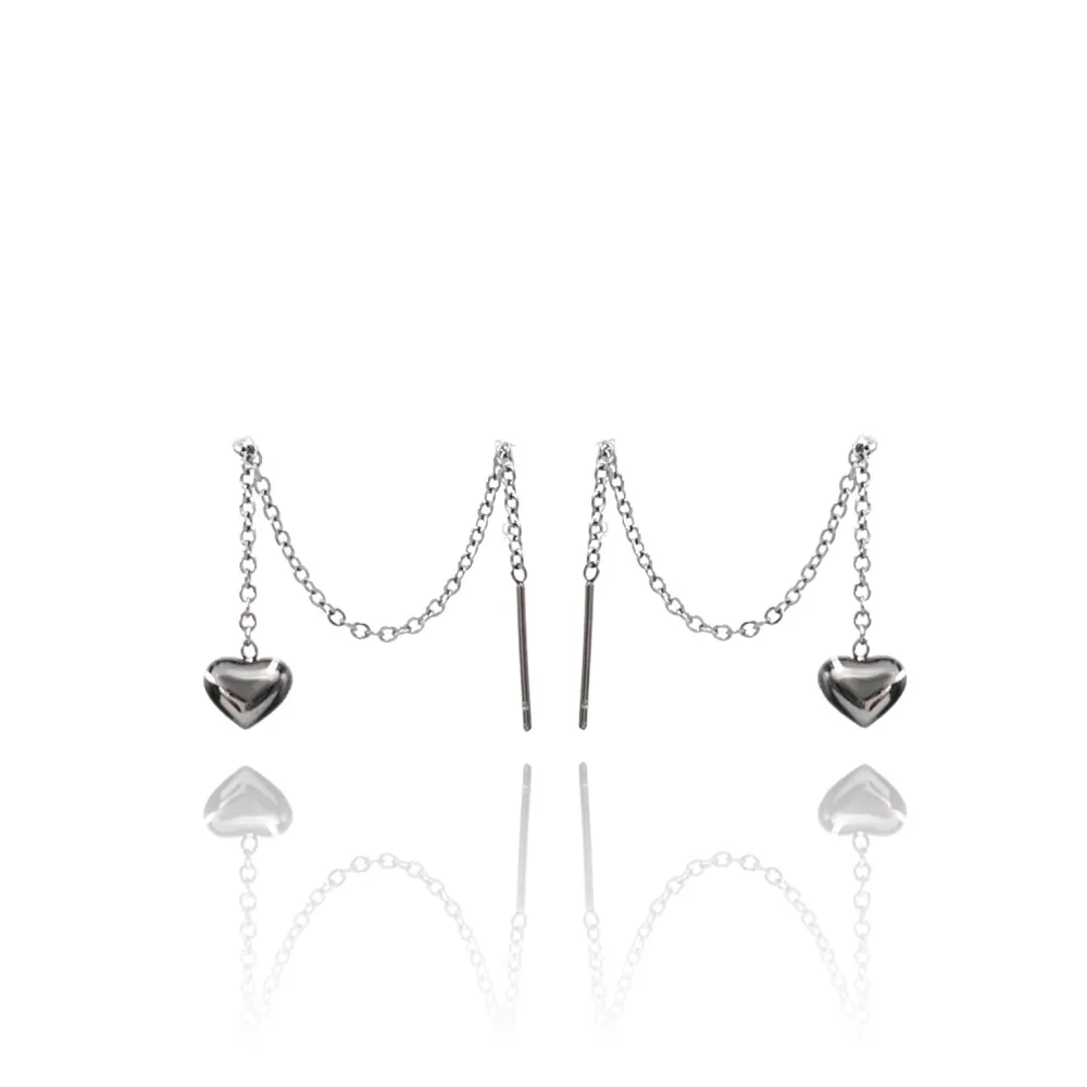 Cuore Bombato Liscio-Orecchini Saliscendi in Acciaio - OAP-103-AA787E