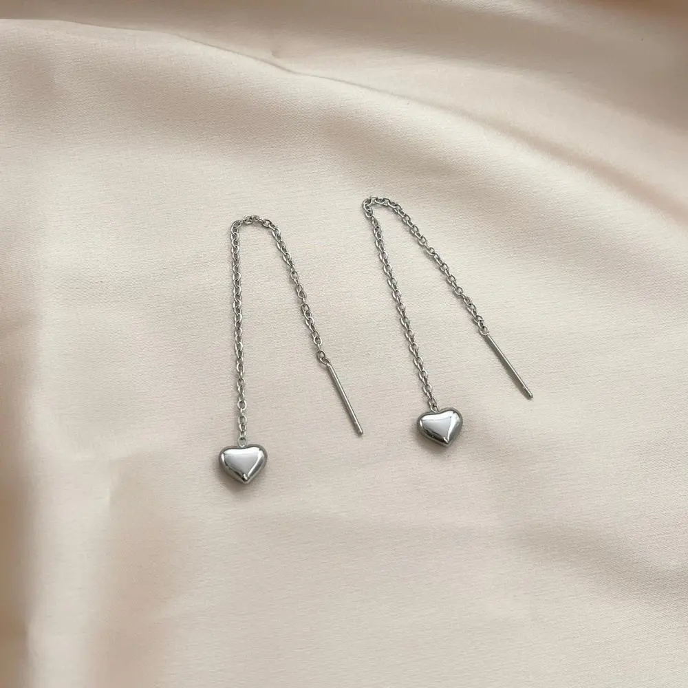 Cuore Bombato Liscio-Orecchini Saliscendi in Acciaio - OAP-103-AA787E