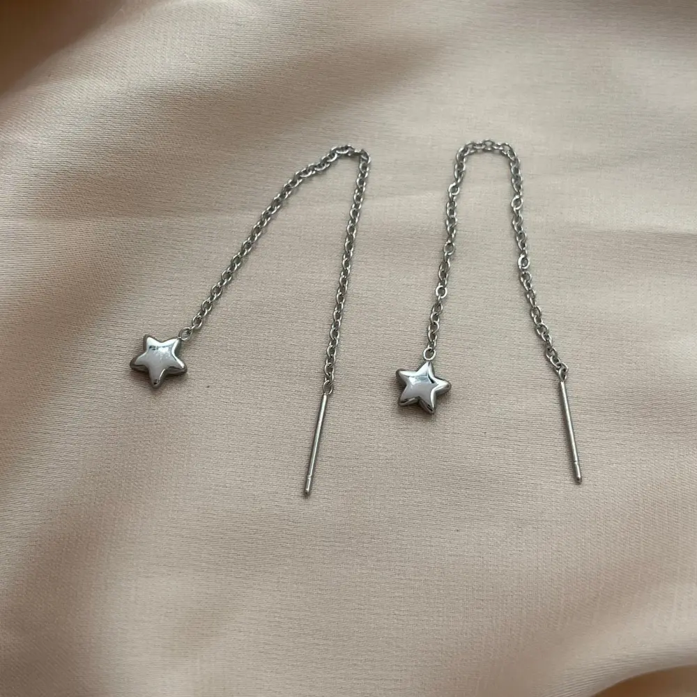 Stella Bombato Liscio-Orecchini Saliscendi in Acciaio - OAP-103-AA788E