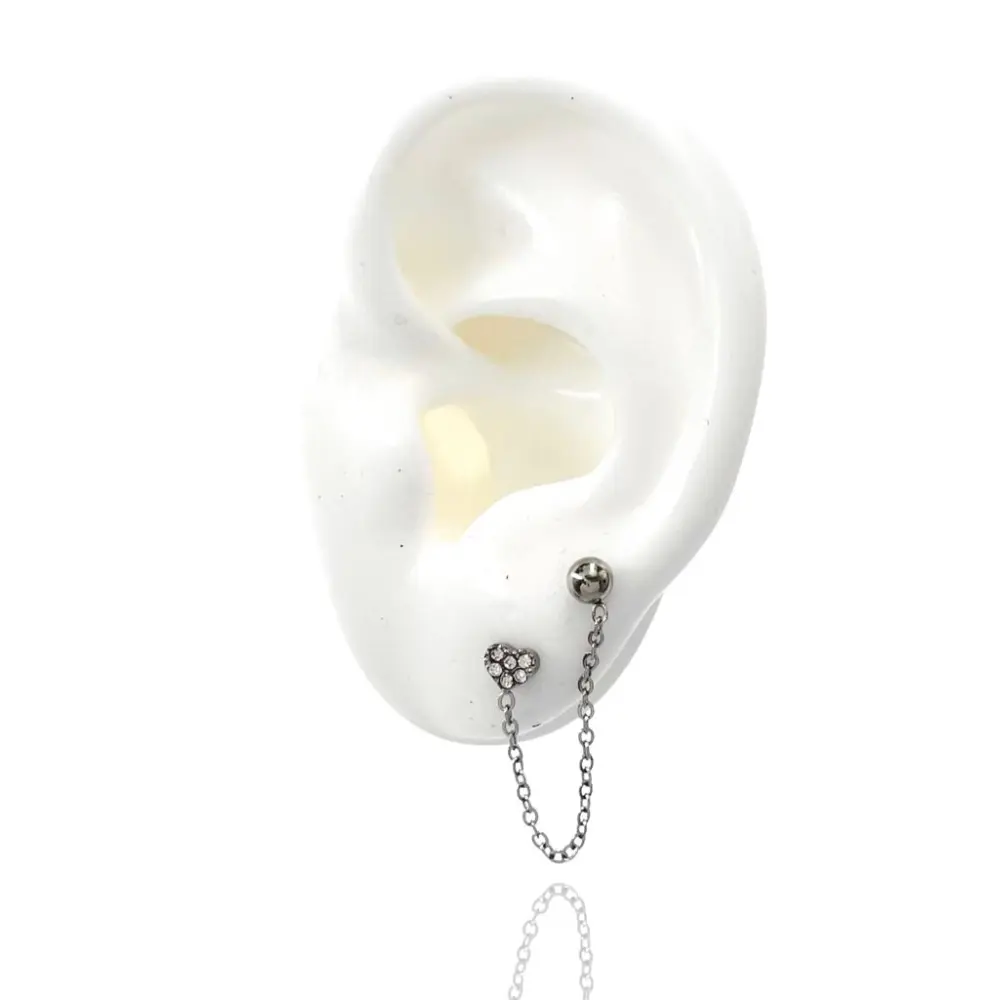 Pallina Catena Cuore con Zirconia-Orecchino Mono Saliscendi in - OAP-103-AA806E