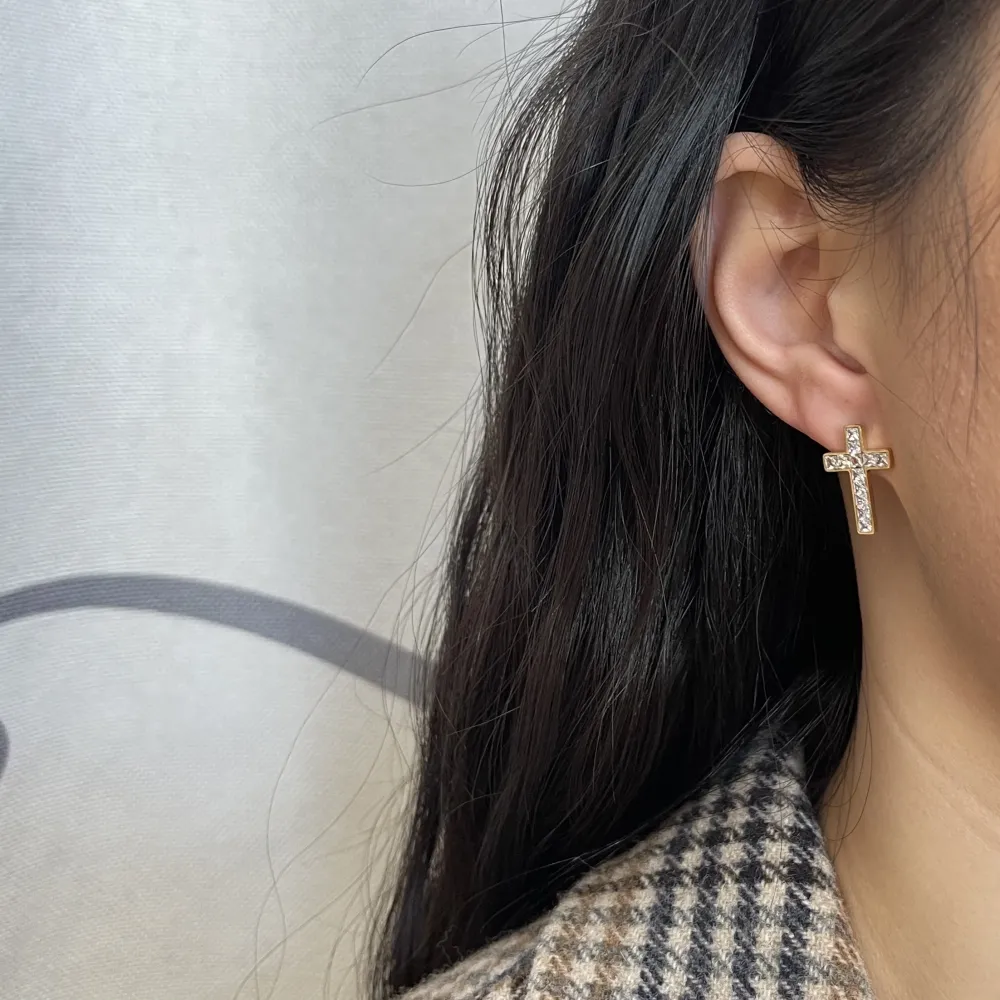 Croce Colorato con Zirconia-Orecchini a Lobo in Acciaio - OAP-103-AA944E