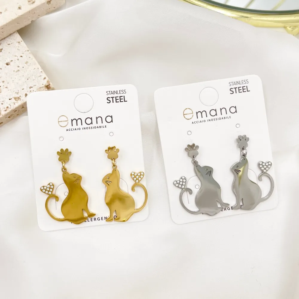 Gatto con Cuore -Orecchini in Acciaio - OAP-103-AS4560E