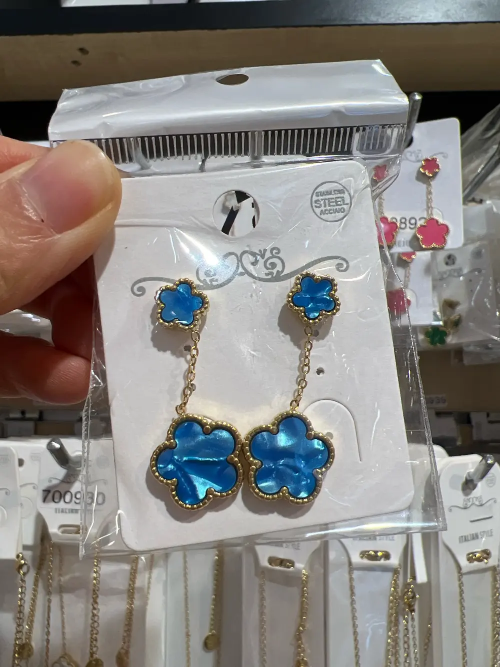 Doppio Fiore-Orecchini Colorati in Acciaio - OAP-413-1143