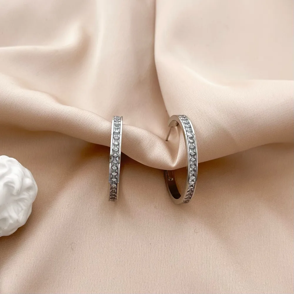 Cerchio 30mm con Zirconia-Orecchini in Acciaio - OAP-413-1158 30mm