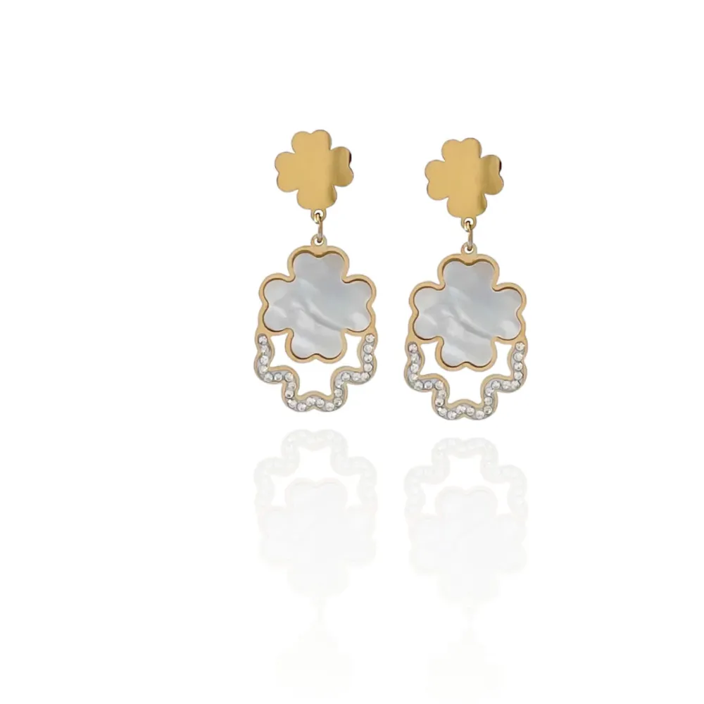 Quadrifoglio con pendente-Orecchini in Acciaio - OAP-413-1268