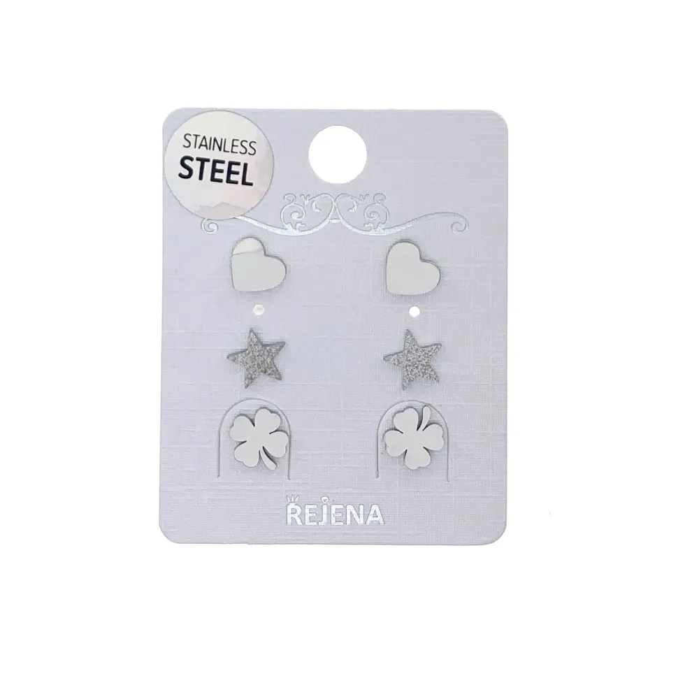 OAP7327-Cuore Stella Quadrifoglio-Orecchini Tris in Acciaio - OAP-413-2011