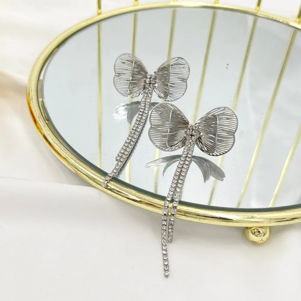 Farfalla con Tennis -Orecchini in Acciaio - OAP-413-2491