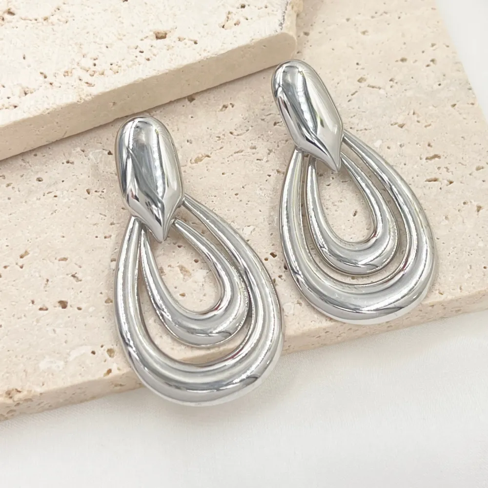 Doppia Goccia -Orecchini in Acciaio - OAP-413-6167