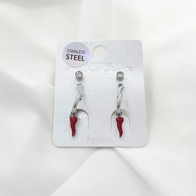 Cornino Rosso-Orecchini in Acciaio - OAP-413-655A