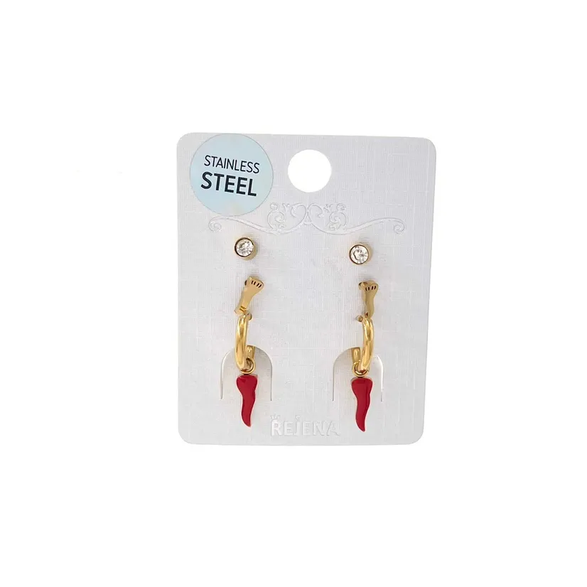 Cornino Rosso-Orecchini in Acciaio - OAP-413-655A