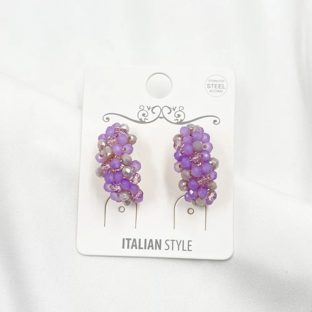 Mezza Luna con Cristalli-Orecchini in Acciaio - OAP-428-16