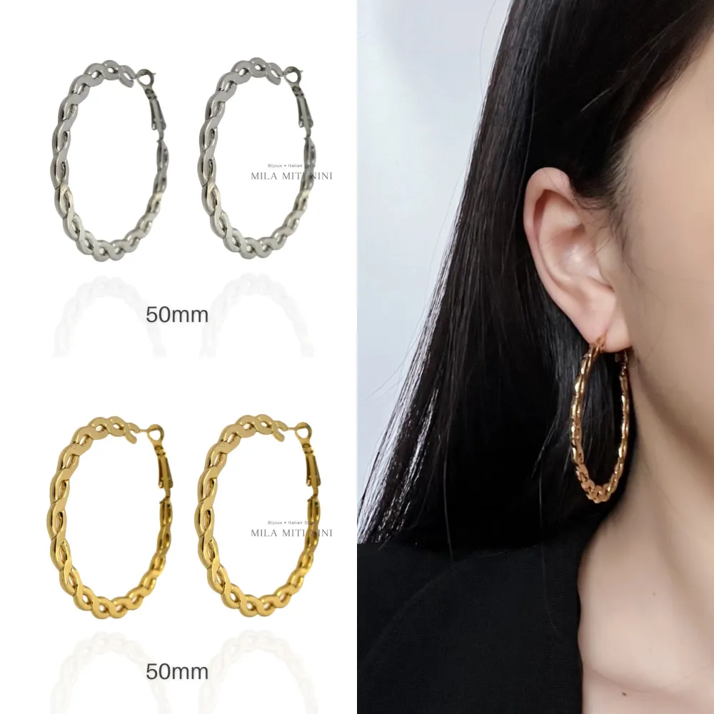 Intrecciato 50mm-Orecchini a Cerchio in Acciaio - OAP-445-027