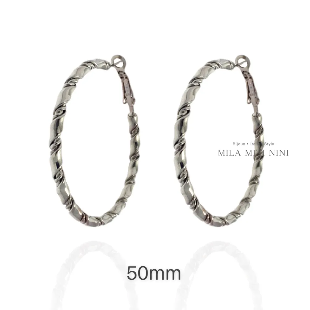 Torchon 50mm-Orecchini a Cerchio in Acciaio - OAP-445-029