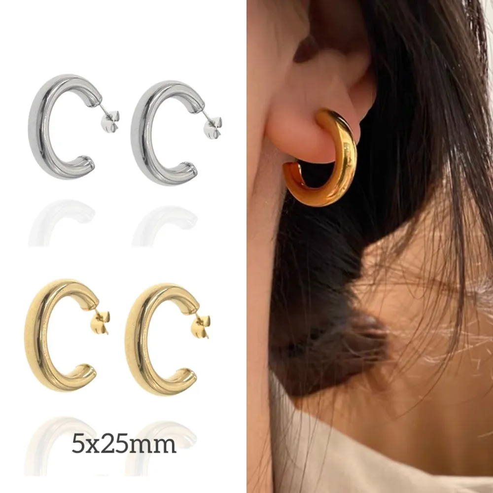 Cerchio Bombato 5x25mm-Orecchini in Acciaio - OAP-445-13 5x25mm