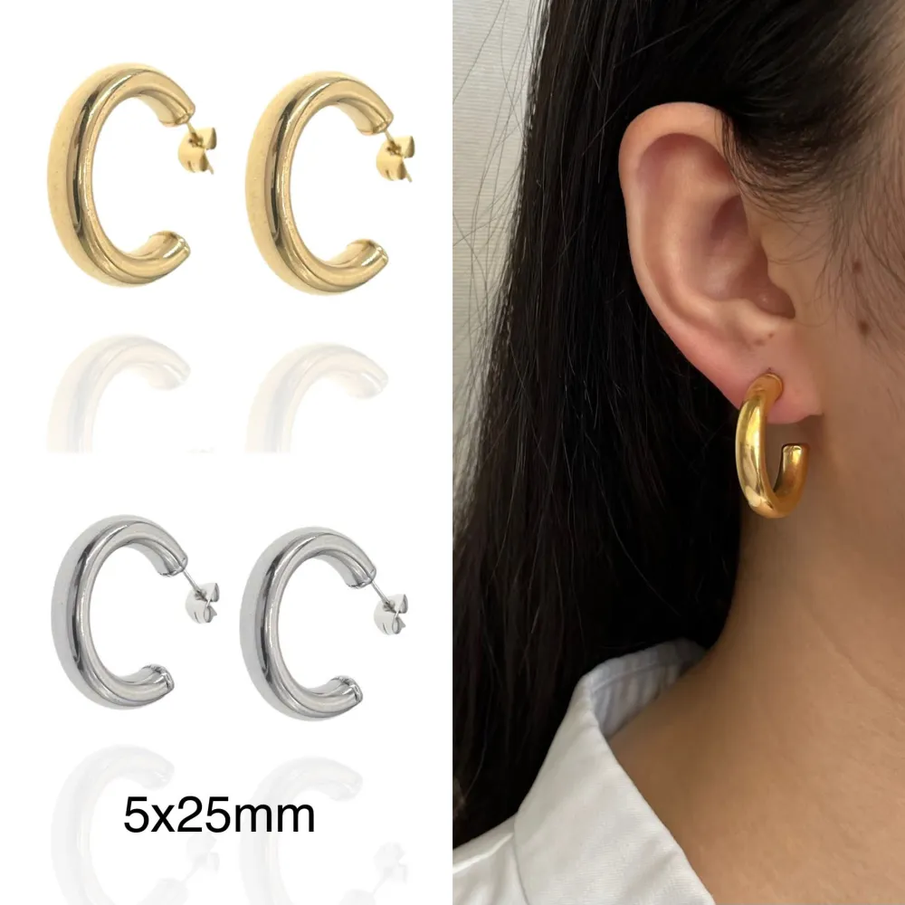 Cerchio Bombato 5x25mm-Orecchini in Acciaio - OAP-445-13 5x25mm