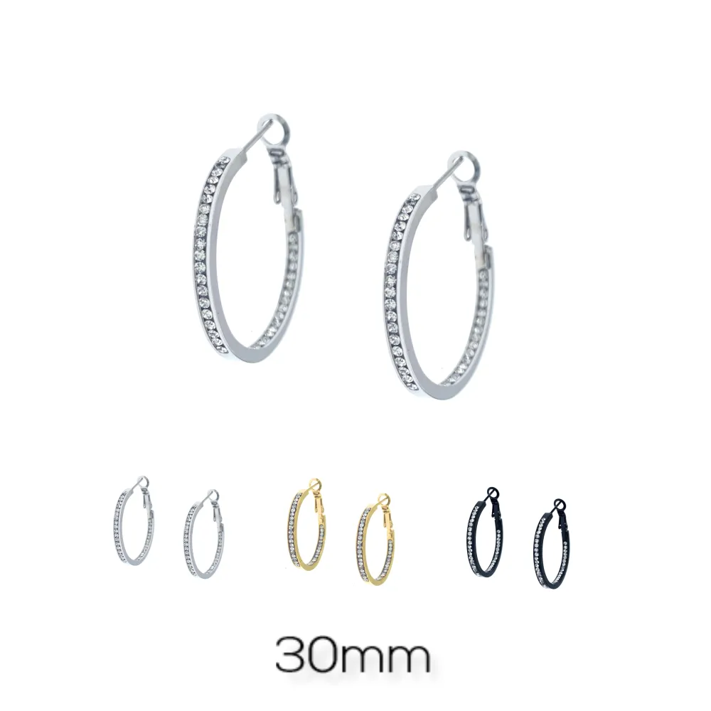 OAC7282-Doppio Strass 3cm - Orecchini a Cerchio in Acciaio - OAP-450-663 3cm Doppio Strass