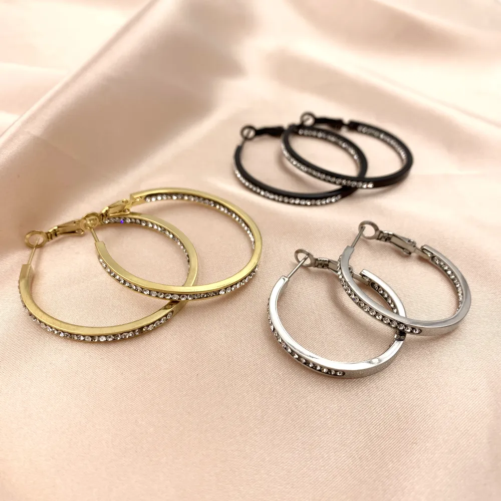 OAC7283-Doppio Strass 4cm - Orecchini a Cerchio in Acciaio - OAP-450-664 4cm Doppio Strass