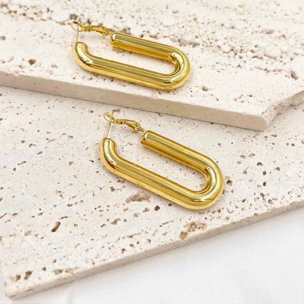 Cerchio Bombato Rettangolare -Orecchini in Acciaio - OAP-450-679