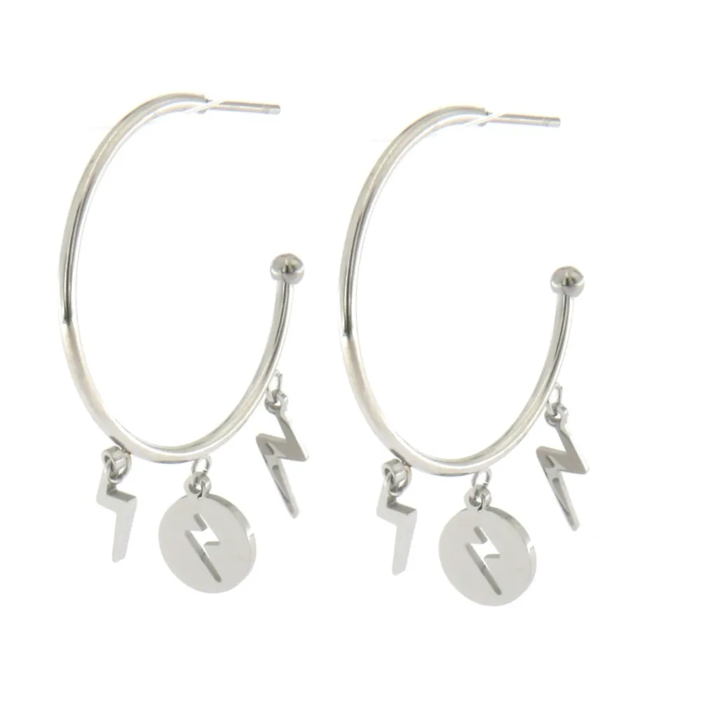 OAP6819-Fulmine- Orecchini a Cerchio con Pendenti in Acciaio - OAP6819-Fulmine- Orecchini a Cerchio con Pendenti in Acciaio