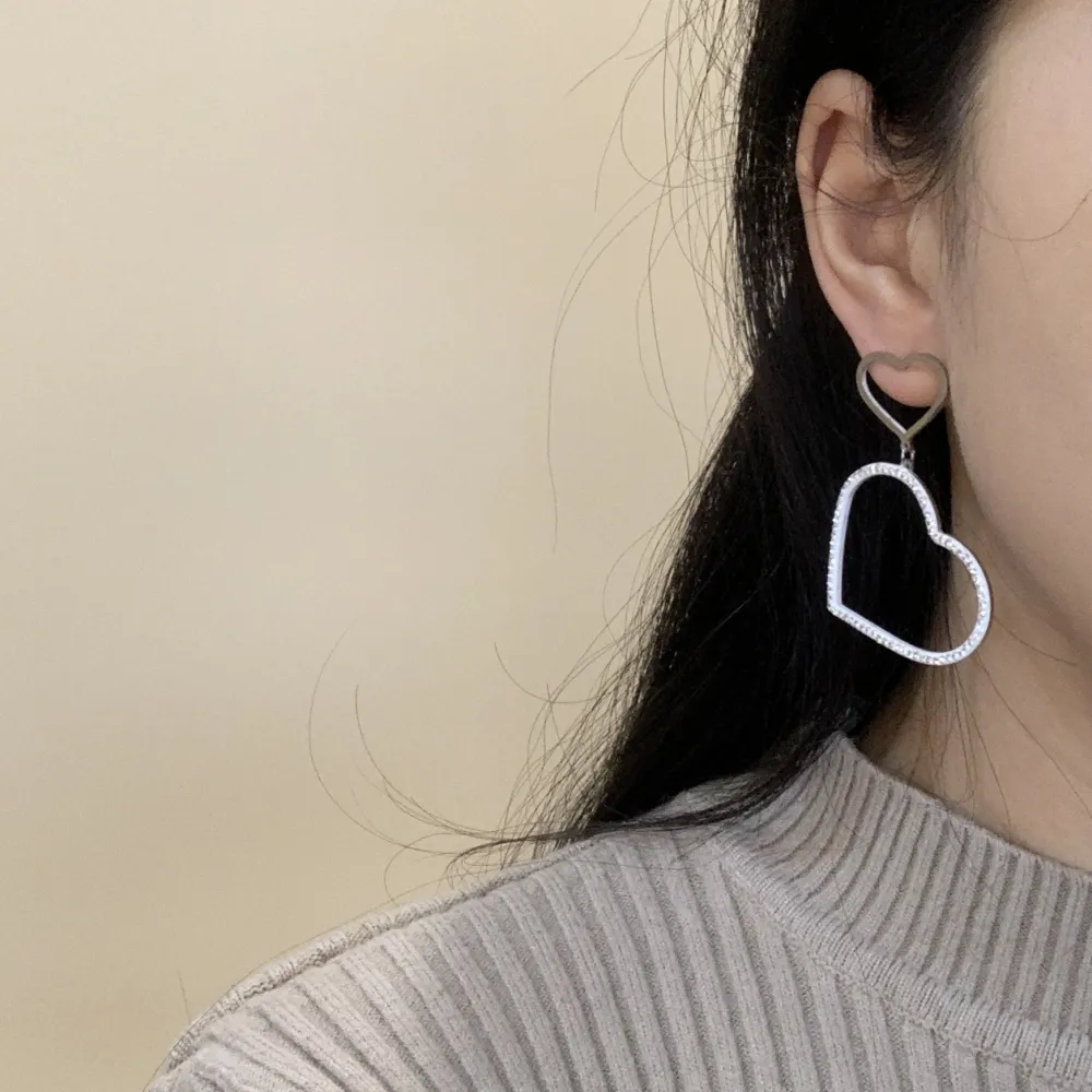 OAP6834-Cuore Pendente Strass- Orecchini in Acciaio - OAP6834-Cuore Pendente Strass- Orecchini in Acciaio