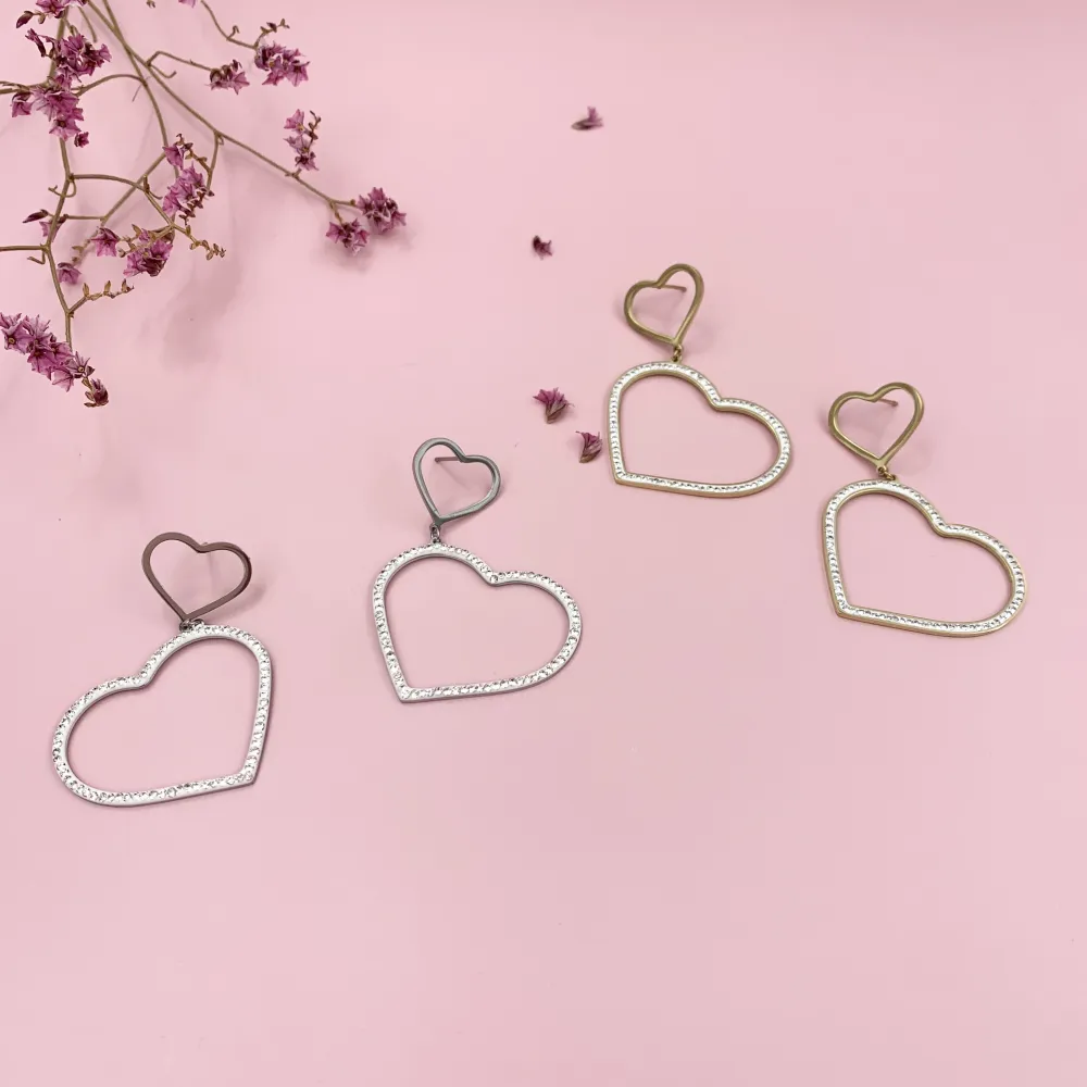 OAP6834-Cuore Pendente Strass- Orecchini in Acciaio - OAP6834-Cuore Pendente Strass- Orecchini in Acciaio