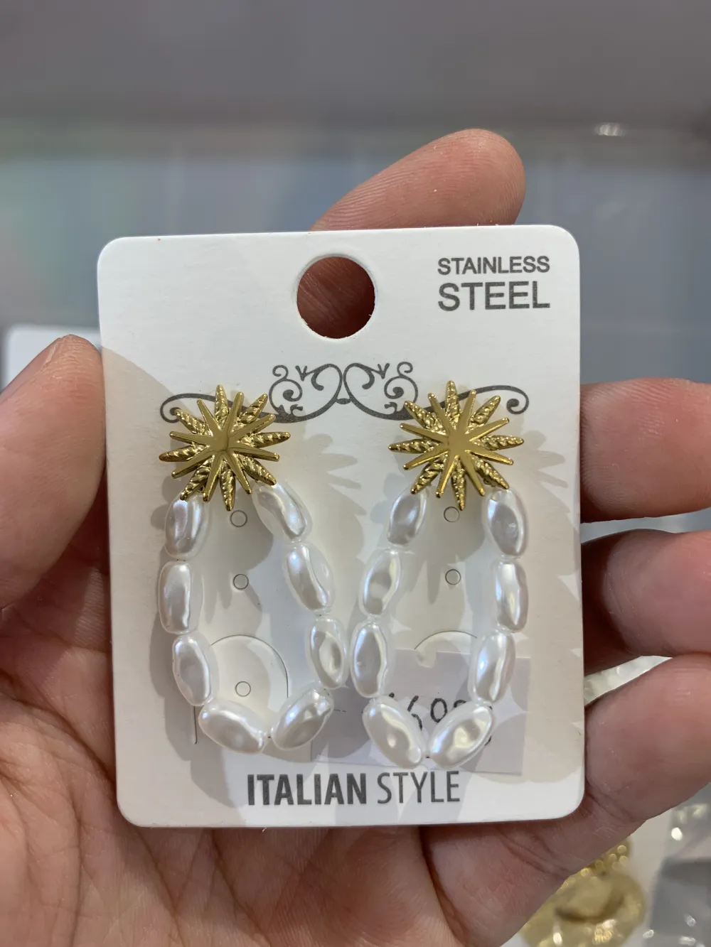 Croce Stella con Goccia di Perla-Orecchini in Acciaio - OAP-729-01