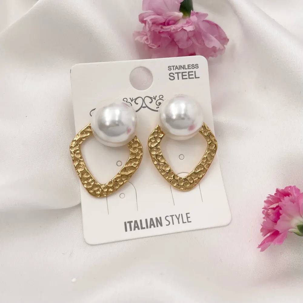 Rombo con Perla-Orecchini in Acciaio - OAP-729-05