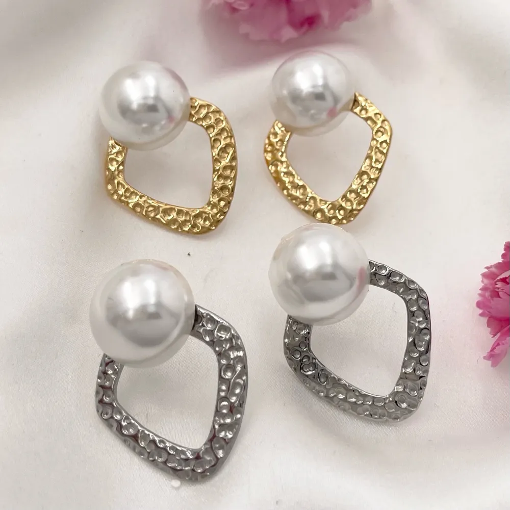 Rombo con Perla-Orecchini in Acciaio - OAP-729-05