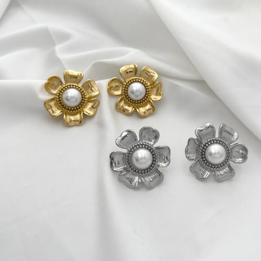 Fiore con Perla-Orecchini in Acciaio - OAP-729-10