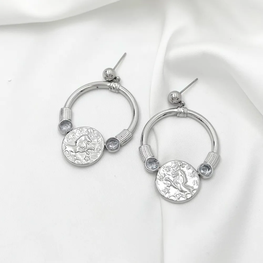 Cerchio con Tondo-Orecchini in Acciaio - OAP-729-34