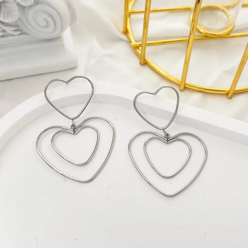 Doppio Cuore-Orecchini in Acciaio - OAP-732-129