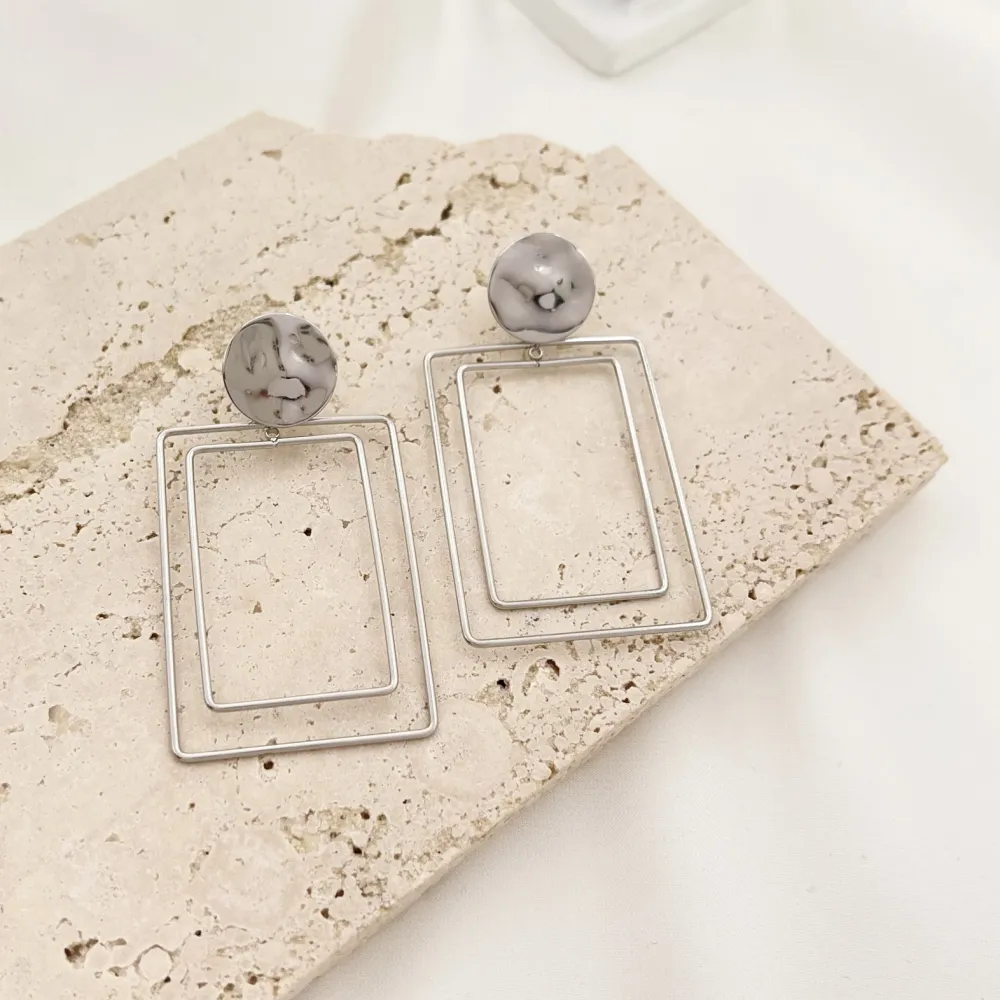 Rettangolare-Orecchini in Acciaio - OAP-732-133