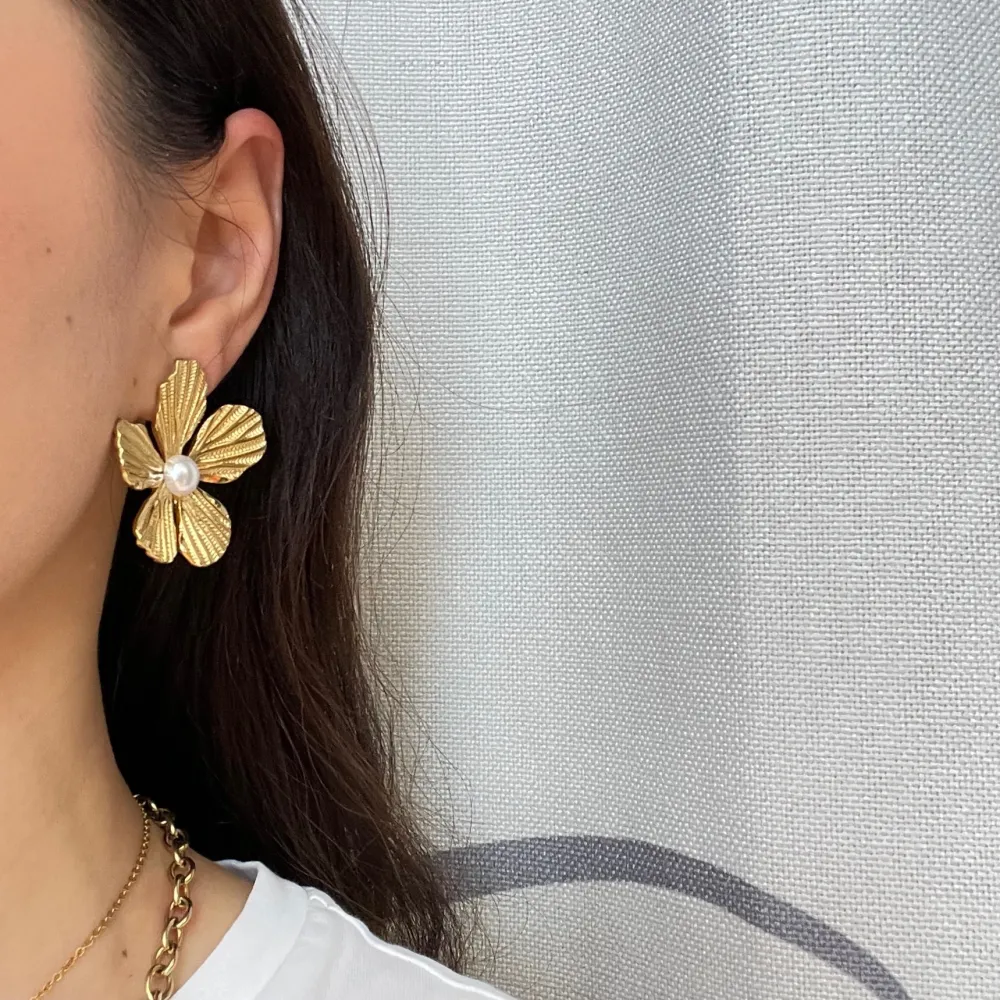Fiore con Perla-Orecchini in Acciaio - OAP-732-266