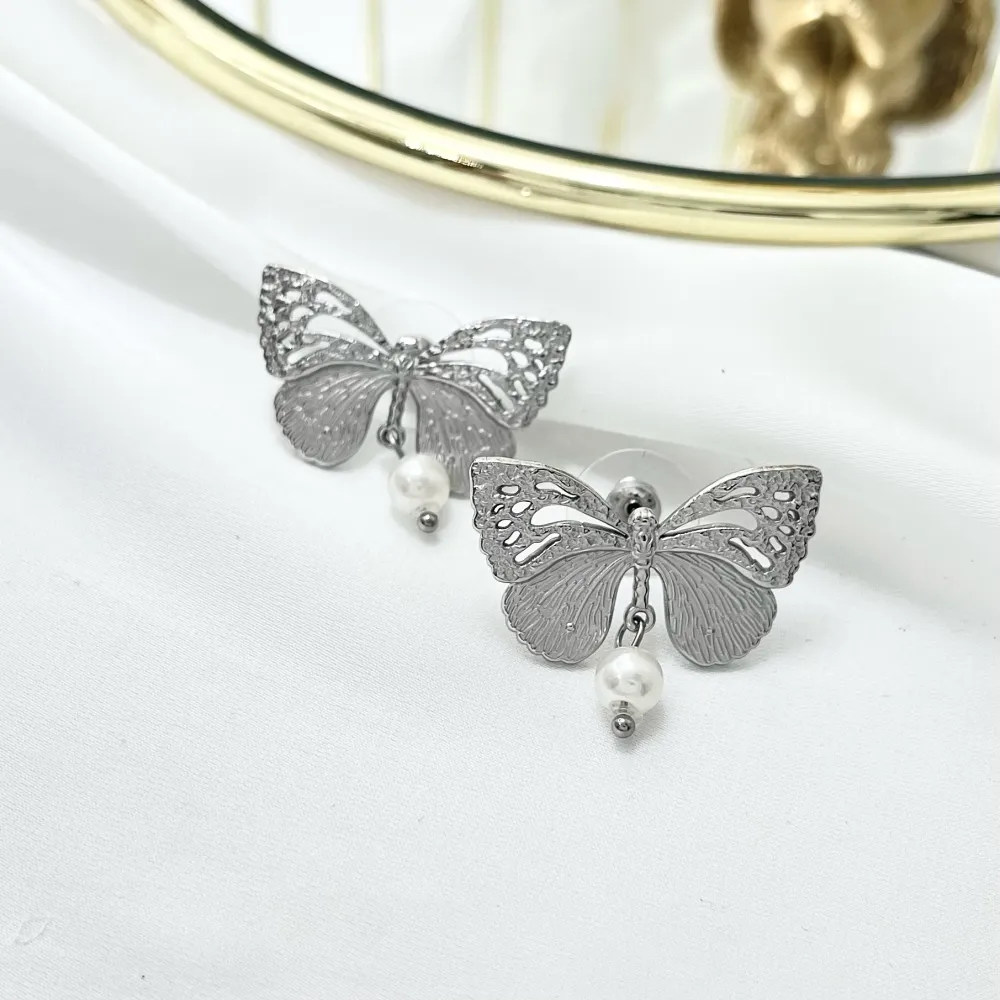 Farfalla con Perla-Orecchini in Acciaio - OAP-732-270