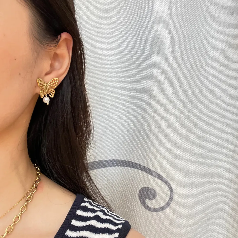 Farfalla con Perla-Orecchini in Acciaio - OAP-732-271