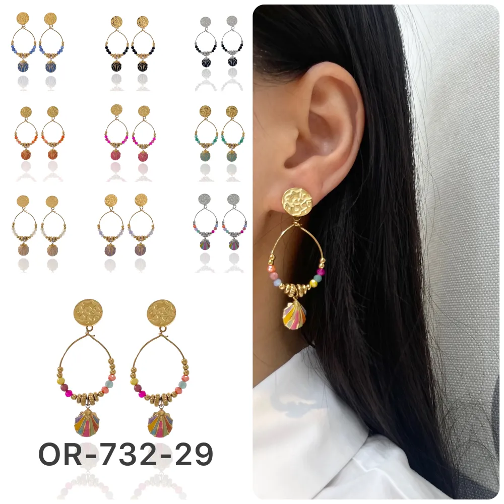 Goccia con Conchiglia-Orecchini in Acciaio - OAP-732-29