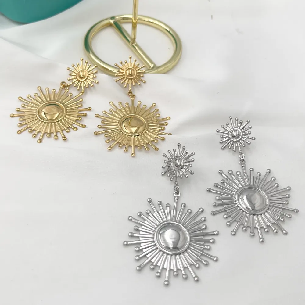 Doppio Cerchio Sole-Orecchini in Acciaio - OAP-732-49