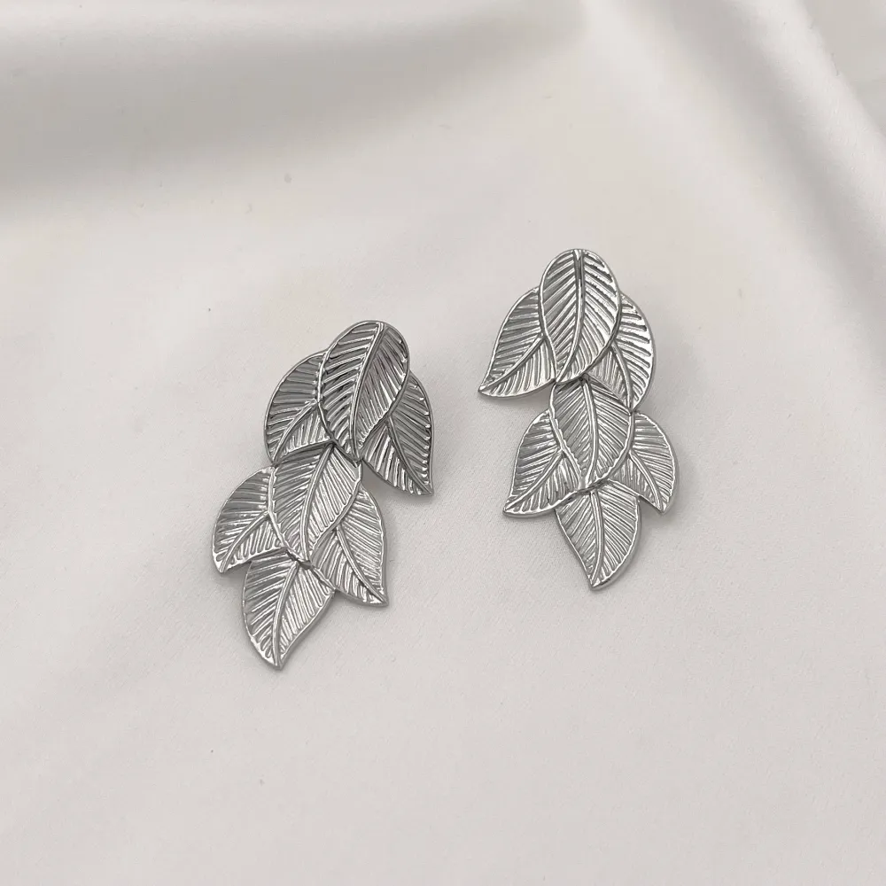 Foglie Lunghe-Orecchini in Acciaio - OAP-732-55