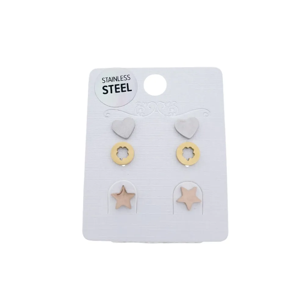 OAP7326-Cuore Stella Quadrifoglio-Orecchini Tris in Acciaio - OAP7326-Cuore-Orecchini Tris in Acciaio