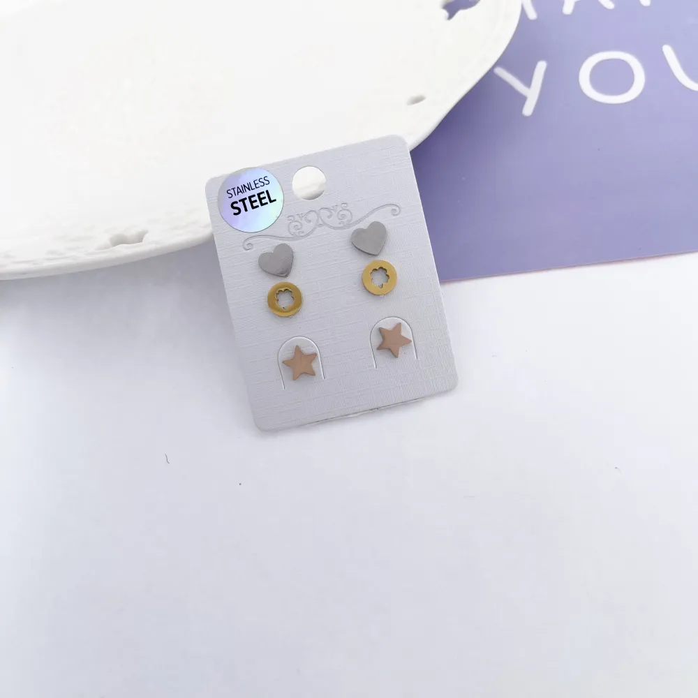 OAP7326-Cuore Stella Quadrifoglio-Orecchini Tris in Acciaio - OAP7326-Cuore-Orecchini Tris in Acciaio