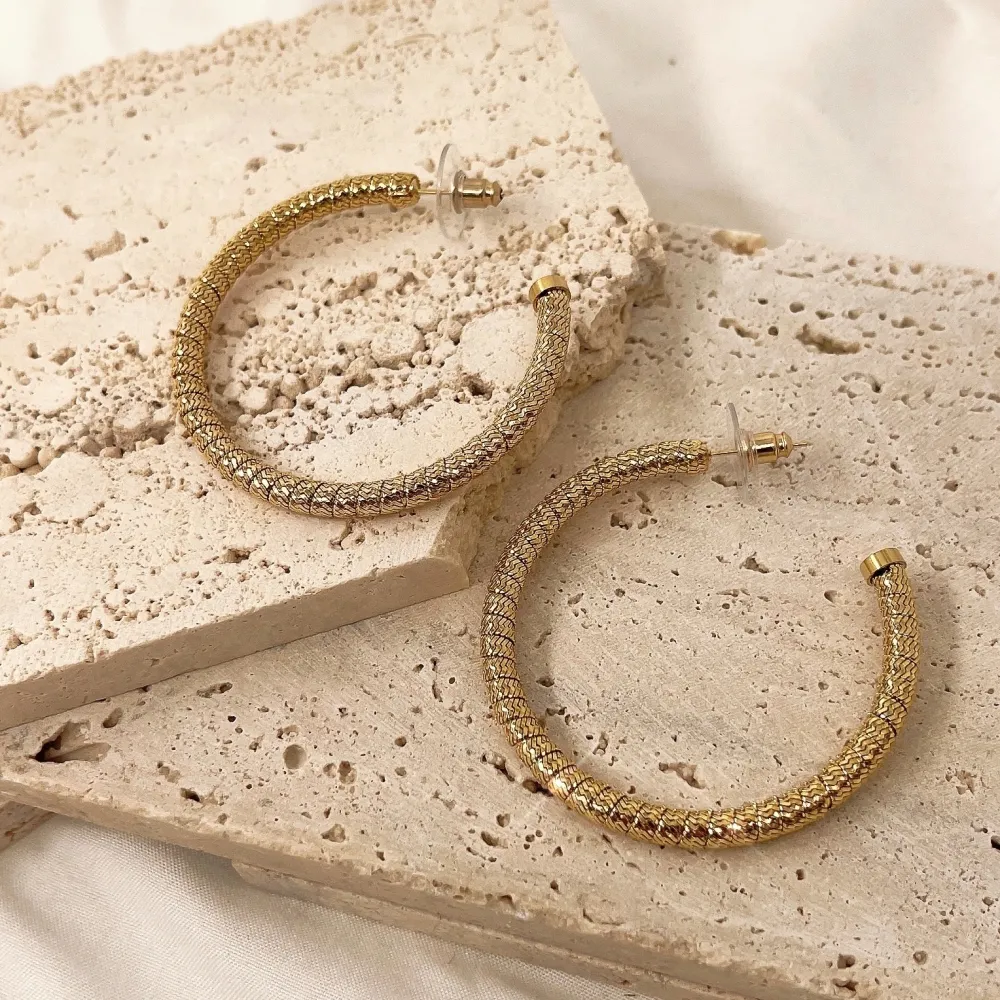 Cerchio Lavorato 50mm-Orecchini in Acciaio - OAP-732-85 50mm