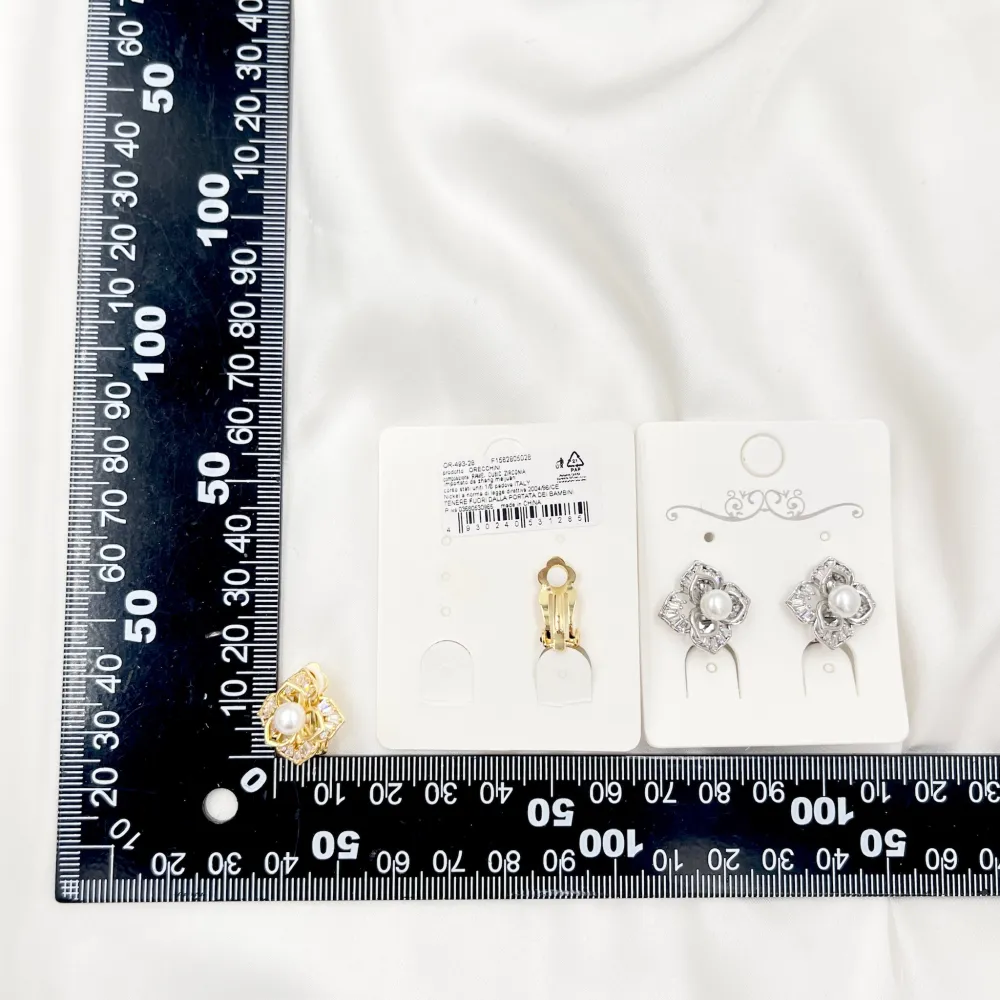 Fiore con perla-Orecchini a Clip con Zirconia - OMK-493-28