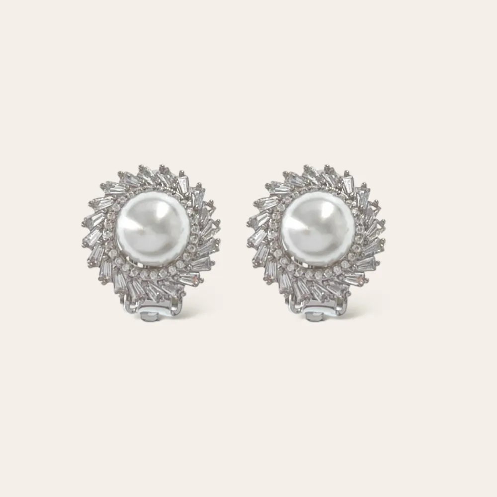 Cerchio con perla-Orecchini a Clip con Zirconia - OMK-493-35