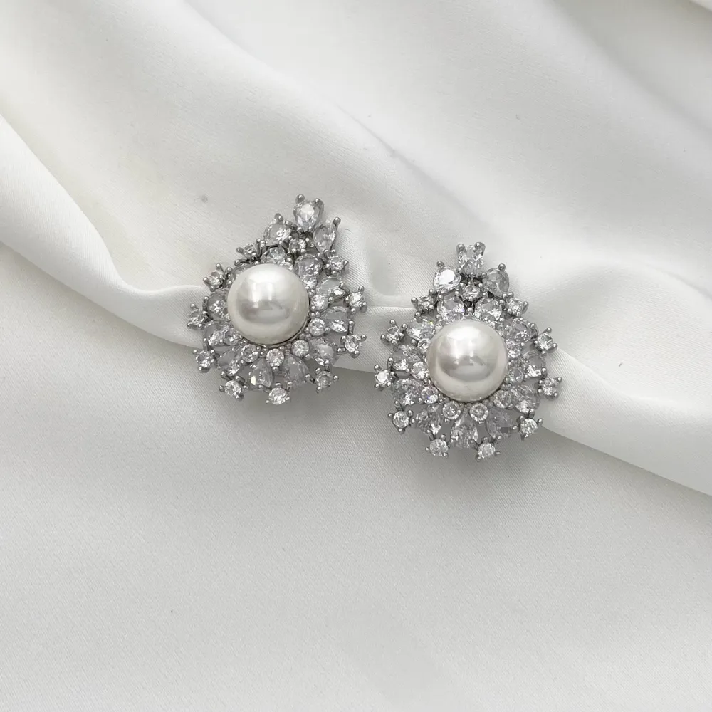 Goccia con Perla-Orecchini a Clip con Zirconia - OMK-506-212