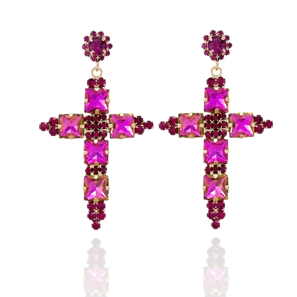 Croce -Orecchini Moda Vetro - OMM-381-206