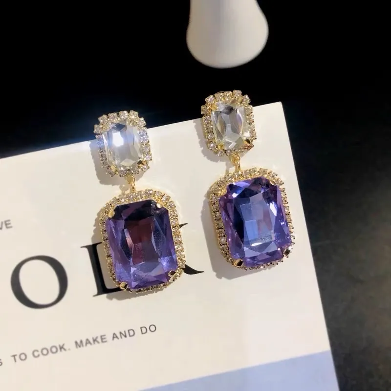 Doppio Pietra Rettangolare-Orecchini Moda Vetro - OMM-520-005