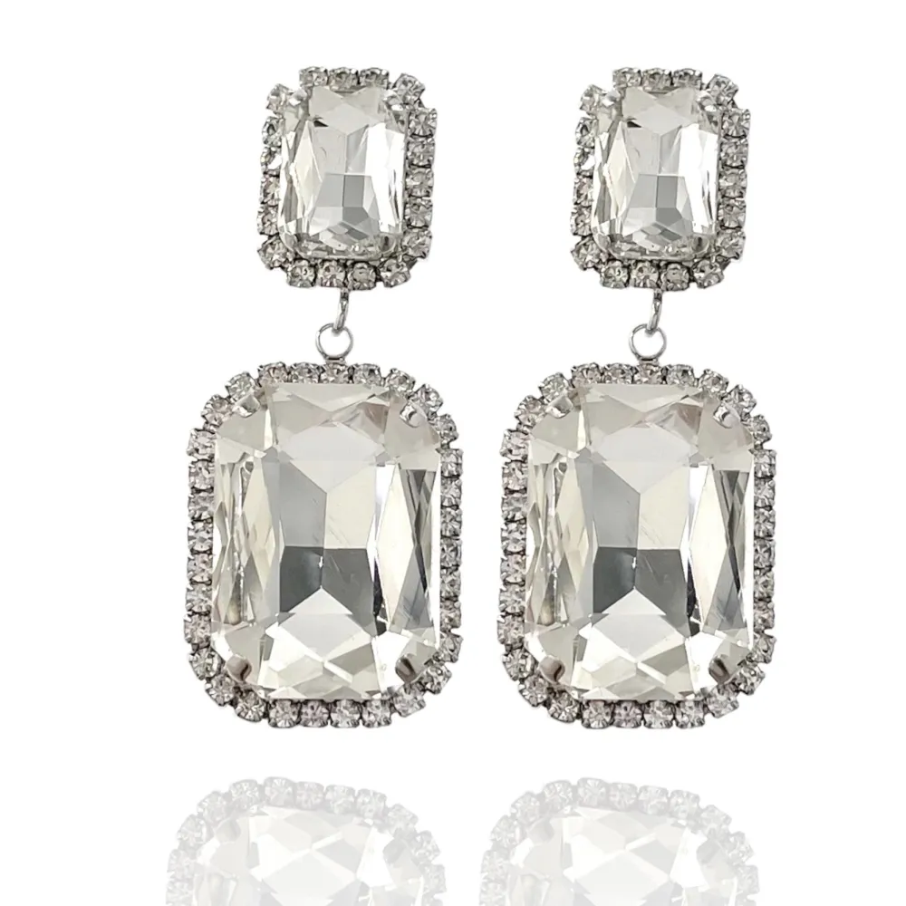 Doppio Pietra Rettangolare-Orecchini Moda Vetro - OMM-520-005