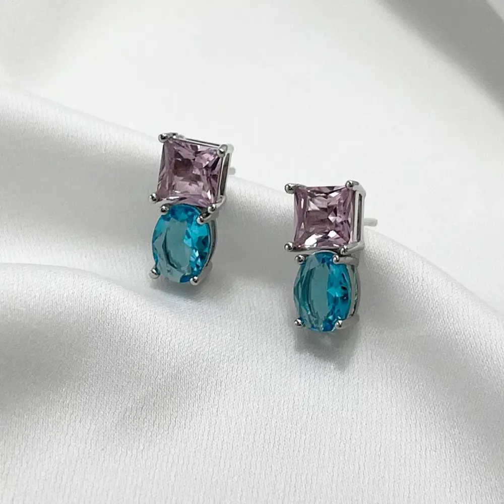 Quadrato e Tondo -Orecchini con Zirconia - OMZ-103-AA738E