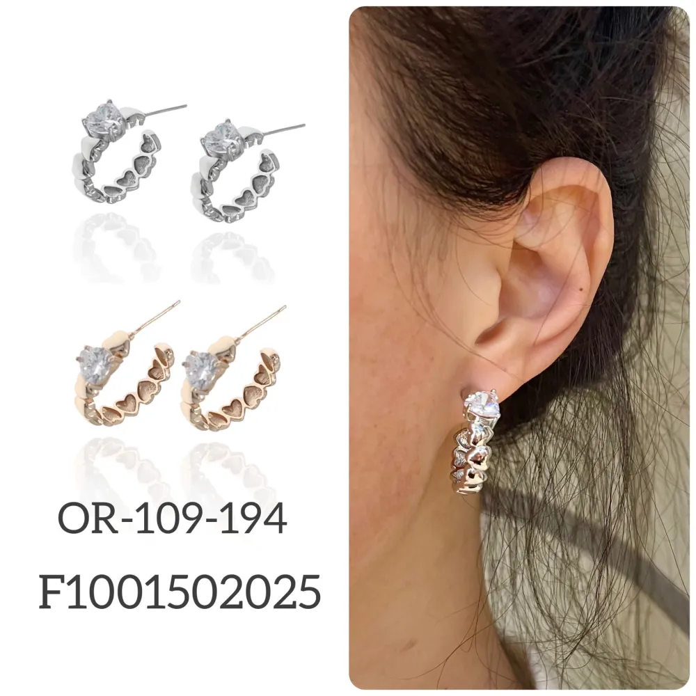 Cerchio Piccolo con Cuore-Orecchini con Zirconia - OMZ-109-194 Piccolo